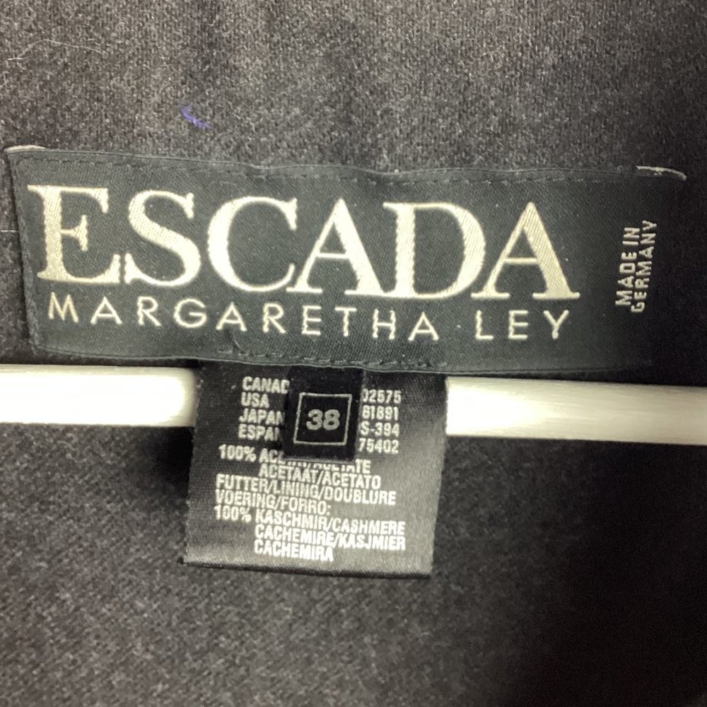 Escada Margaretha Ley Grey Metallic Hooded Cashmere Lined Coat M - Picture 11 of 14